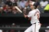 Baltimore Orioles' Gunnar Henderson watches his grand slam against the Boston Red Sox during the second inning of a baseball game Wednesday, May 29, 2024, in Baltimore. (AP Photo/Nick Wass)