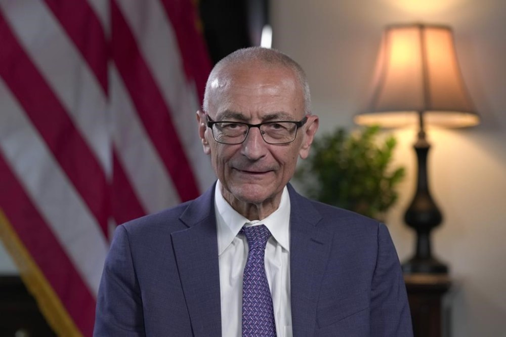 White House global climate envoy John Podesta speaks during an interview with The Associated Press at the Eisenhower Executive Office Building on the White House complex in Washington, Wednesday, May 29, 2024. (AP Photo/Serkan Gurbuz)