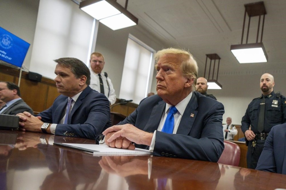 Former President Donald Trump appears at Manhattan criminal court during jury deliberations in his criminal hush money trial in New York, Thursday, May 30, 2024. (Steven Hirsch/New York Post via AP, Pool)