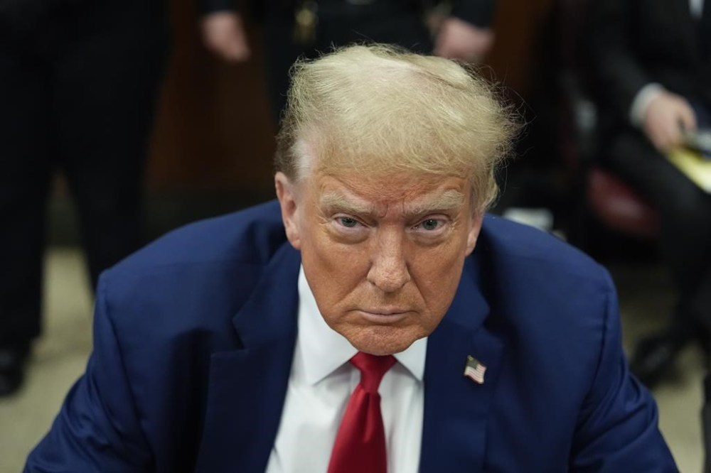 FILE - Former President Donald Trump awaits the start of proceedings in his trial at Manhattan criminal court, May 6, 2024, in New York. (AP Photo/Julia Nikhinson, Pool)