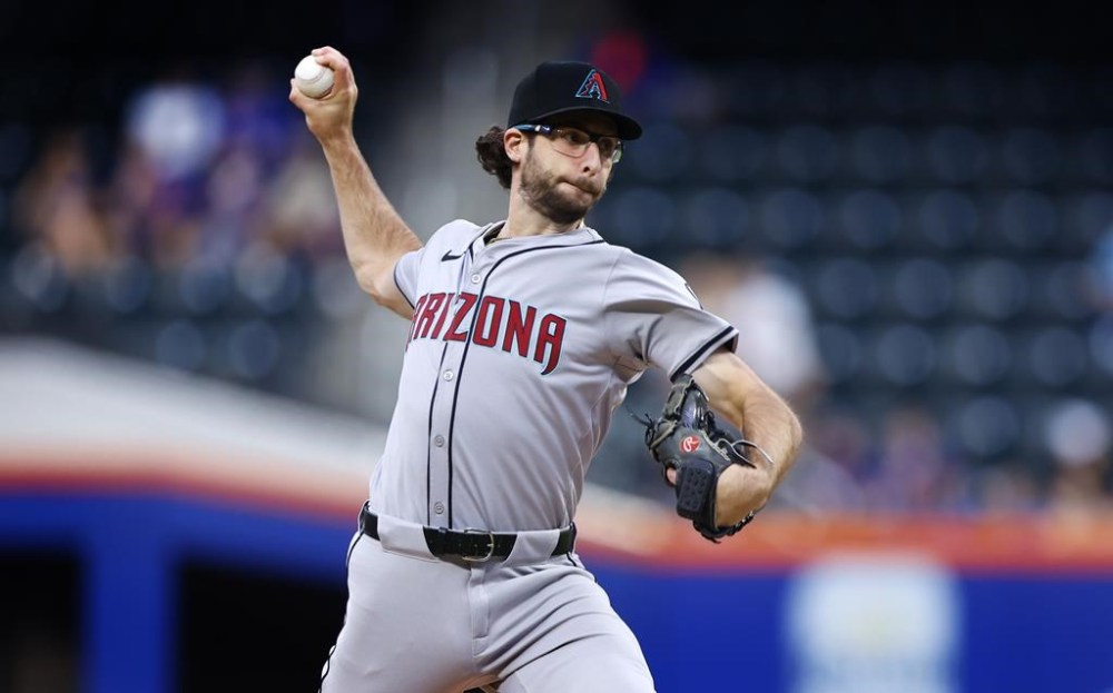 Arizona Diamondbacks' Zac Gallen pitches to a New York Mets batter during the first inning of a baseball game Thursday, May 30, 2024, in New York. (AP Photo/Noah K. Murray)