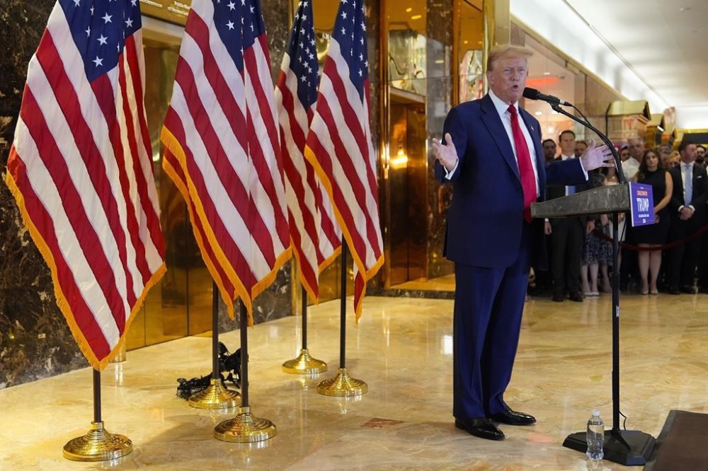 Former President Donald Trump speaks during a news conference at Trump Tower, Friday, May 31, 2024, in New York. A day after a New York jury found Donald Trump guilty of 34 felony charges, the presumptive Republican presidential nominee addressed the conviction and likely attempt to cast his campaign in a new light. (AP Photo/Julia Nikhinson)