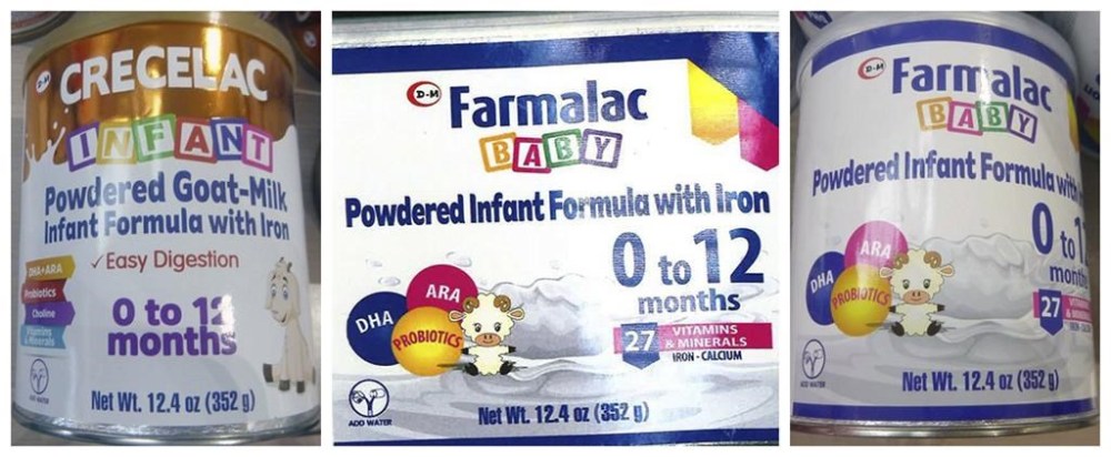 This combination of photos provided by the U.S. Food and Drug Administration shows packaging for, from left, CRECELAC INFANT Powdered Goat-Milk Infant Formula with Iron 0 to 12 months, Farmalac BABY Powdered Infant Formula with Iron 0 to 12 months, and Farmalac BABY Powdered Infant Formula with Iron Low Lactose 0 to 12 months. On Friday, May 31, 2024, U.S. health officials warned parents to avoid powdered infant formula sold by a Texas dairy producer, because a dangerous bacteria was found in one of the company's products. The previous week, the company voluntarily recalled the Crecelac formula and another brand, Farmalac, because they had not received approval by the FDA for sale in the U.S. (FDA via AP)