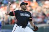 Baltimore Orioles starting pitcher Albert Suárez throws to the Tampa Bay Rays during the first inning of a baseball game, Friday, May 31, 2024, in Baltimore. (AP Photo/Jess Rapfogel)