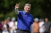 Ernie Els celebrates on the 18th green after winning the Champions Tour Principal Charity Classic golf tournament, Sunday, June 2, 2024, in Des Moines, Iowa. (AP Photo/Charlie Neibergall)