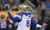Winnipeg Blue Bombers quarterback Zach Collaros (8) throws the ball against the Montreal Alouettes during the first half of football action at the 110th CFL Grey Cup in Hamilton, Ont., on Sunday, November 19, 2023. THE CANADIAN PRESS/Nathan Denette