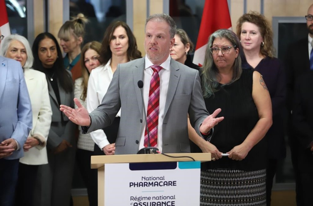 Minister of Health Mark Holland speaks about new national pharmacare legislation during a press conference in Ottawa on Thursday, Feb. 29, 2024. THE CANADIAN PRESS/ Patrick Doyle