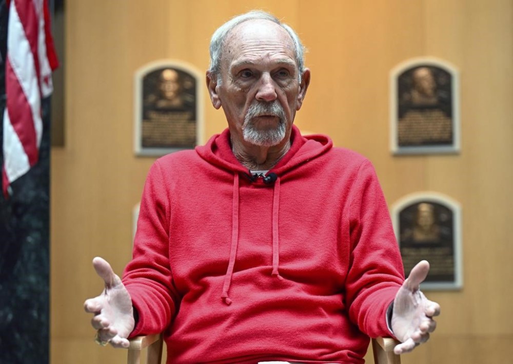 FILE - Newly elected Baseball Hall of Fame inductee Jim Leyland talks to reporters during a news conference Jan. 30, 2024, in Cooperstown, N.Y. Leyland's No. 10 will be retired by the Detroit Tigers during a ceremony on Aug. 3. The team announced the honor Monday, June 3, 2024, the 10th number retired by the team. (AP Photo/Hans Pennink, File)