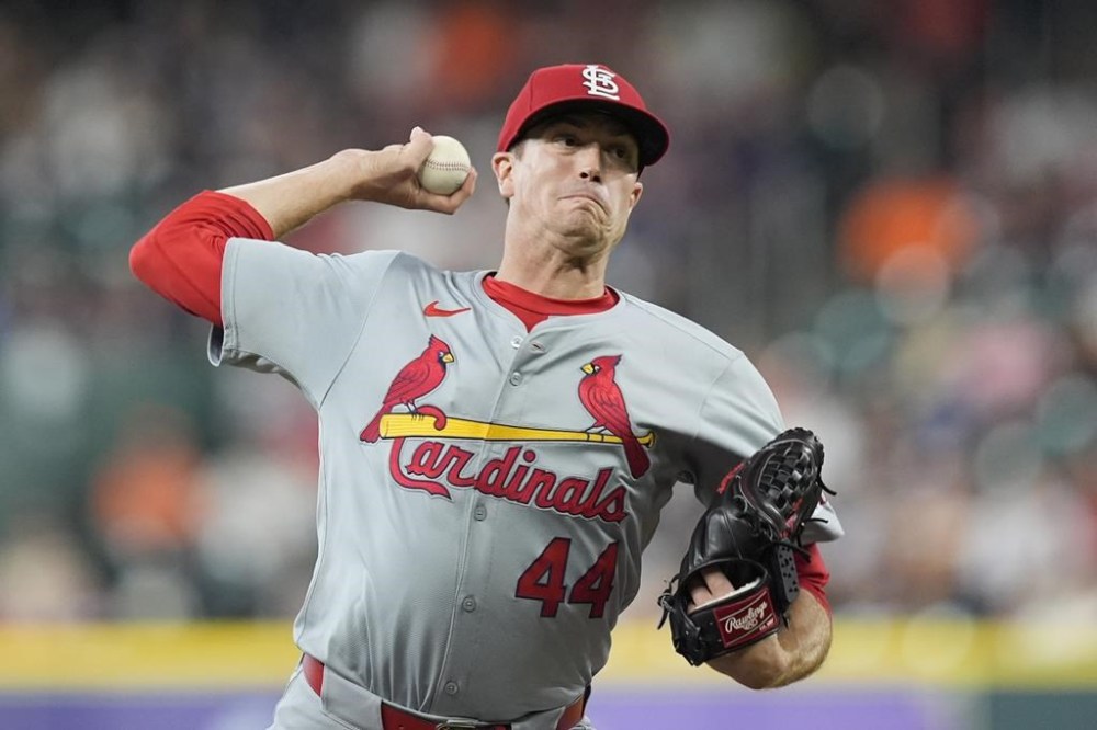 St. Louis Cardinals starting pitcher Kyle Gibson throws against the Houston Astros during the first inning of a baseball game Monday, June 3, 2024, in Houston. (AP Photo/David J. Phillip)