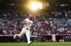 Los Angeles Angels' Luis Rengifo singles during the fourth inning of a baseball game against the San Diego Padres in Anaheim, Calif., Monday, June 3, 2024. (AP Photo/Ashley Landis)