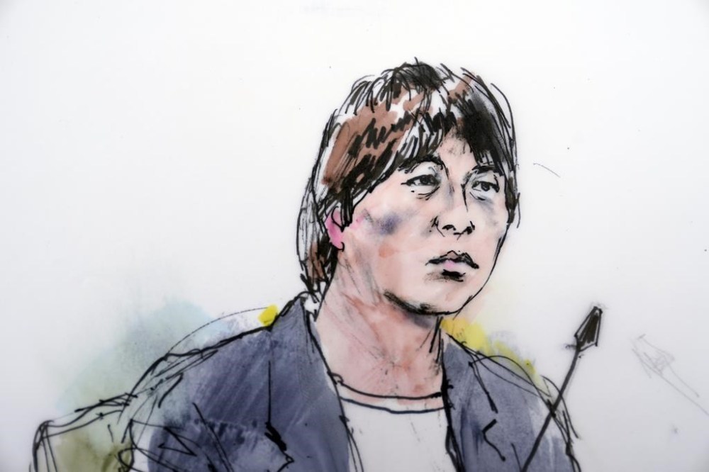 In this courtroom sketch, Ippei Mizuhara, the former interpreter for the Los Angeles Dodgers star Shohei Ohtani, appears in federal court in Los Angeles, Tuesday, June 4, 2024. Mizuhara pleaded guilty to bank and tax fraud on Tuesday and admitted to stealing nearly $17 million from the Japanese baseball player to pay off sports betting debts. (Bill Robles via AP)