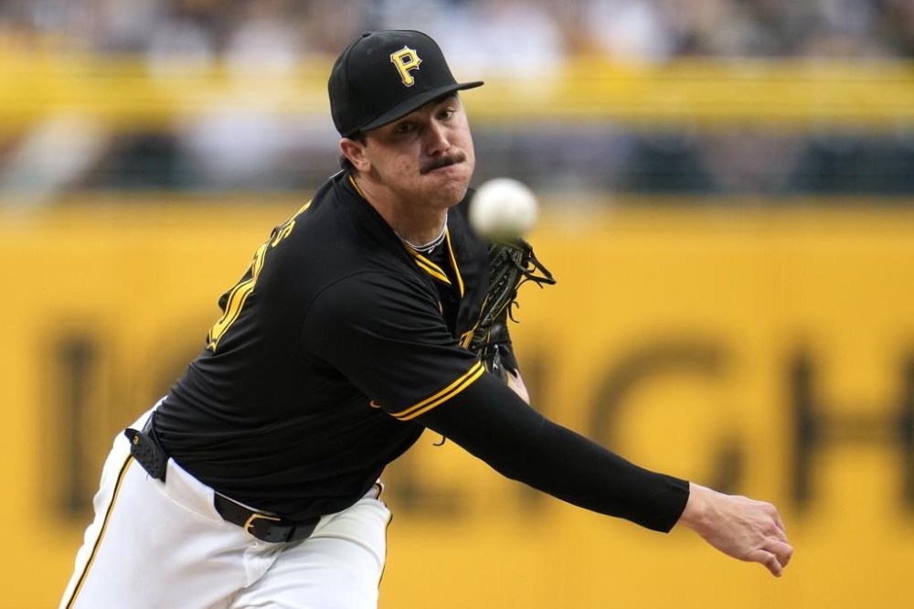 Pittsburgh Pirates starting pitcher Paul Skenes delivers to a Los Angeles Dodgers batter during the first inning of a baseball game in Pittsburgh, Wednesday, June 5, 2024. (AP Photo/Gene J. Puskar)