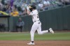 Oakland Athletics' Zack Gelof gestures after hitting a home run against the Seattle Mariners during the third inning of a baseball game in Oakland, Calif., Wednesday, June 5, 2024. (AP Photo/Jeff Chiu)