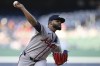Atlanta Braves starting pitcher Reynaldo Lopez throws to a Washington Nationals batter during the first inning of a baseball game Thursday, June 6, 2024, in Washington. (AP Photo/John McDonnell)
