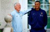 FILE - Head coach Didier Deschamps, left, claps on the shoulder of French soccer player Kylian Mbappe at the national soccer team training center in Clairefontaine, west of Paris, Monday, June 3, 2024 ahead of the UEFA Euro 2024. Mbappe leads France in Euro 2024 group against teams he loves scoring against (Sarah Meyssonnier/Pool via AP, File)