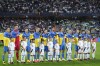 Ukraine starting players at the beginning of the international friendly soccer match between Germany and Ukraine at the Max Morlock stadium in Nuremberg, Germany, Monday, June 3, 2024. (AP Photo/Matthias Schrader)