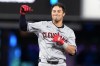 Cleveland Guardians' Tyler Freeman reacts after hitting a double against the Miami Marlins during the first inning of a baseball game Friday, June 7, 2024, in Miami. (AP Photo/Lynne Sladky)