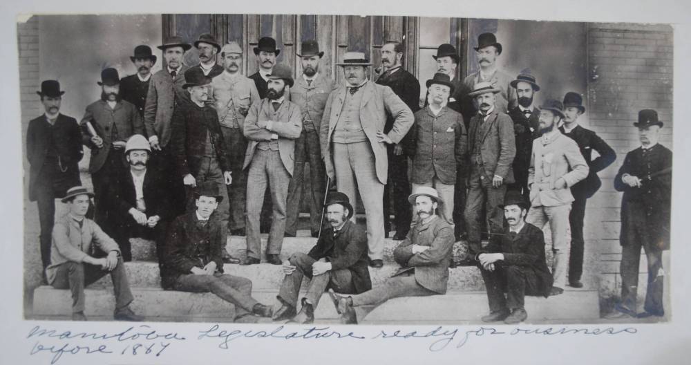 Supplied photo
                                In this photo taken circa 1886, Norquay (centre) stands among a large proportion of the Manitoba civil service; his friend, provincial auditor Walter Nursey, stands behind his right shoulder.