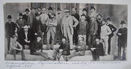 Supplied photo
                                In this photo taken circa 1886, Norquay (centre) stands among a large proportion of the Manitoba civil service; his friend, provincial auditor Walter Nursey, stands behind his right shoulder.
