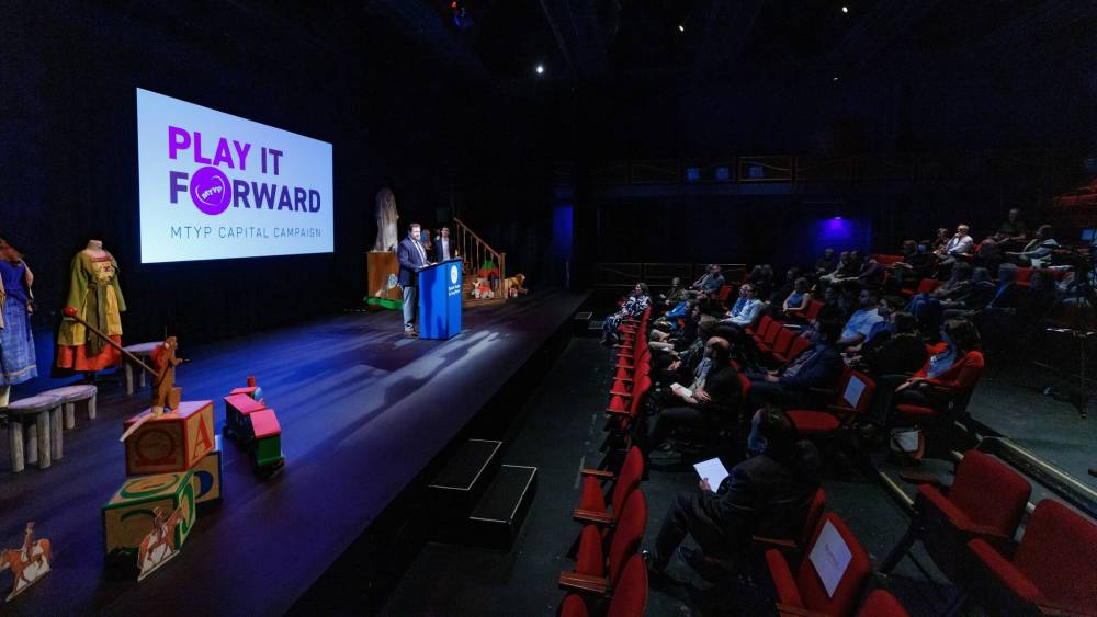 Minister Glen Simard was on hand Tuesday to support Manitoba Theatre for Young People’s fundraising campaign, Play It Forward. (Mike Deal / Free Press)