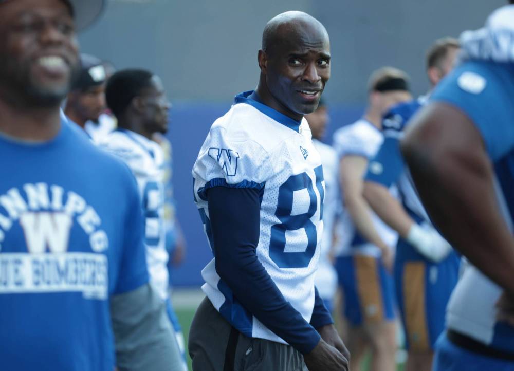 RUTH BONNEVILLE / FREE PRESS
Many of the CFL newbies from down south needed a quick history lesson on Stegall, a nine-time CFL all-star.