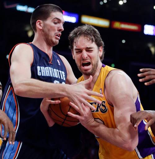 Chris Carlson / The Associated Press files
                                Byron Mullens (left) battles with Pau Gasol of the Los Angeles Lakers during NBA action in 2012.