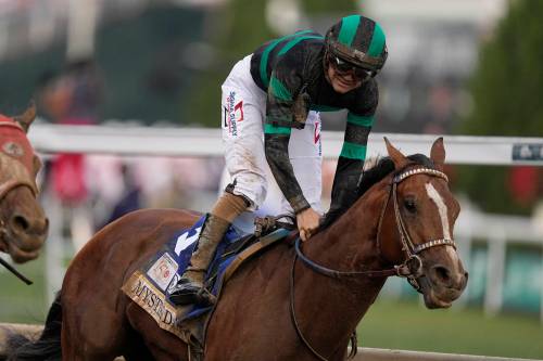 BRYNN ANDERSON / ASSOCIATED PRESS FILES
                                Brian Hernandez Jr. celebrates after riding Mystik Dan to win the 150th running of the Kentucky Derby horse race at Churchill Downs Saturday, May 4, 2024, in Louisville, Ky. (AP Photo/)