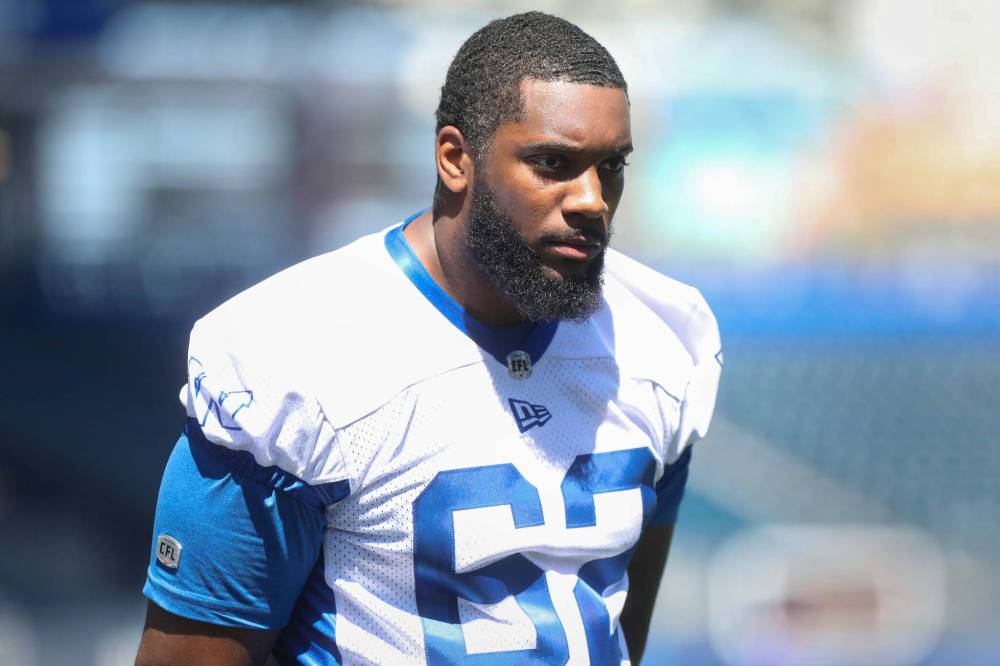 Ruth Bonneville / Free Press
Larnel Coleman is one of several candidated vying to fill the void left by Jermarcus Hardrick on the Bombers’ offensive line.