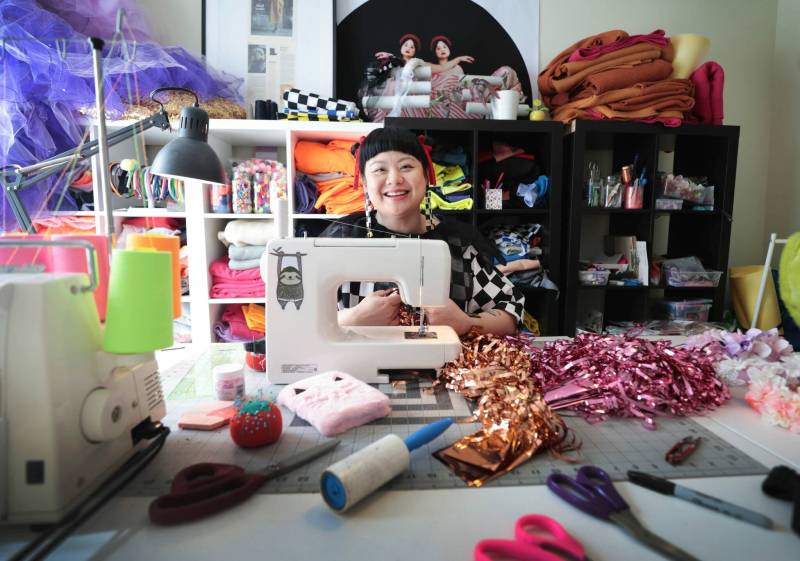 Fashion designer Miriam Delo Santos, owner of Hello Darling, creates colourful, vibrant architectural clothing, hair accessories and jewellery. (Ruth Bonneville / Free Press)
photos by Ruth Bonneville / Free Press
Fashion designer Miriam Delos Santos, owner of Hello Darling, creates colourful, vibrant architectural clothing, hair accessories and jewelry.