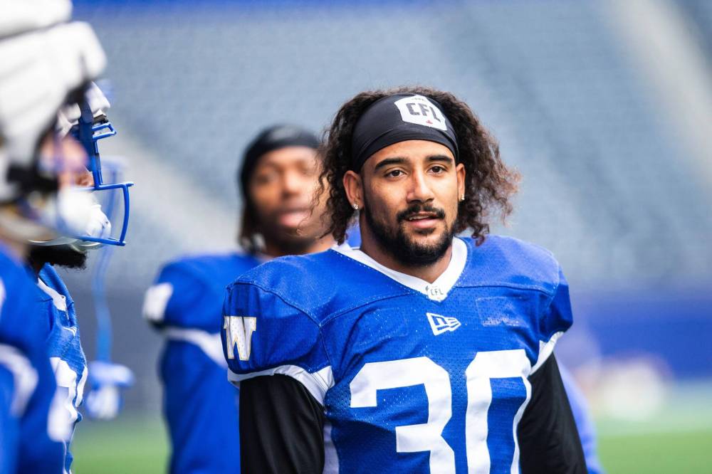 MIKAELA MACKENZIE / FREE PRESS
Tyrell Ford, who is from Niagara Falls, Ont., played some receiver in high school and was involved in some offensive packages in university, but ultimately landed on the defensive side of the ball.