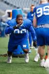 MIKE DEAL / FREE PRESS
                                Miles Fox has had to be patient before getting his chance on the Blue Bombers defence.