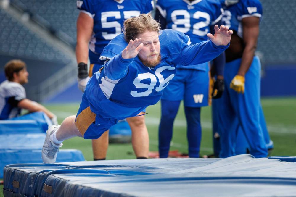 MIKE DEAL / FREE PRESS
Defensive tackle Tanner Schmekel wants to build on the sack he recorded as a rookie with the Bombers in 2023.