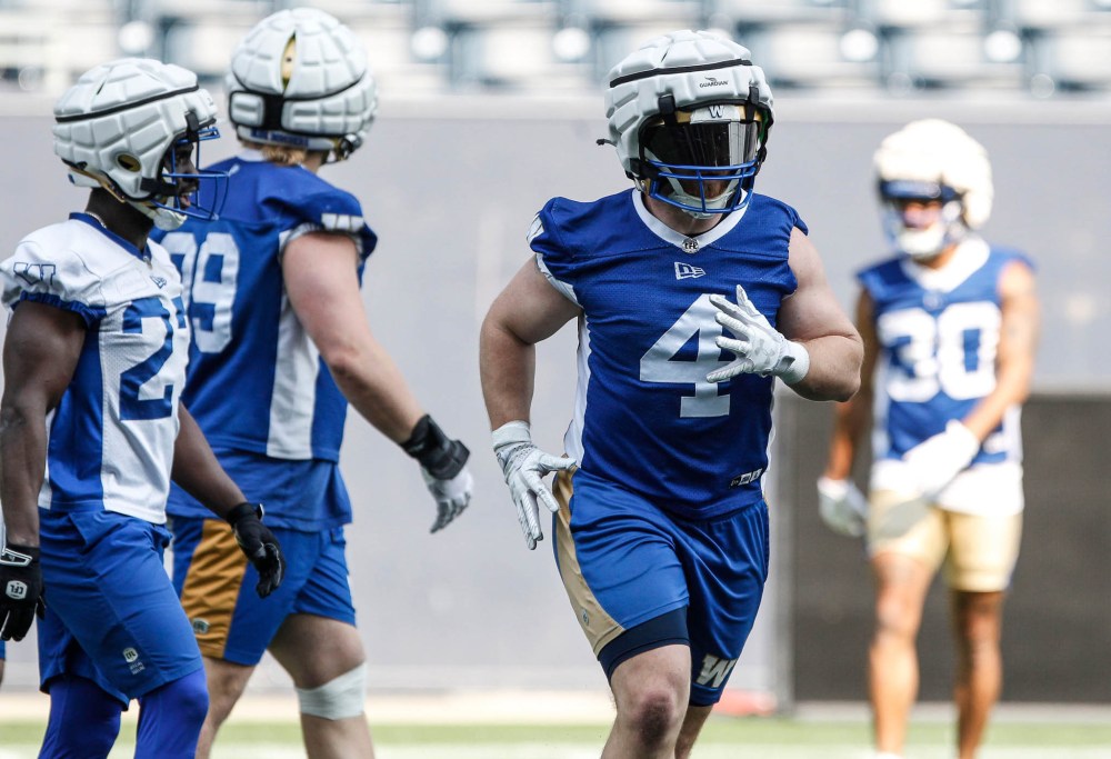 JOHN WOODS / FREE PRESS
Adam Bighill is on the six-game injured list with an undisclosed injury he sustained during training camp.