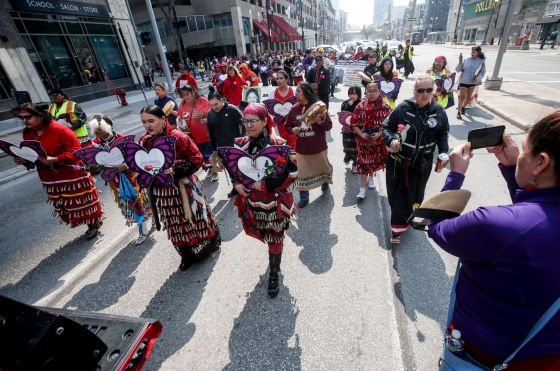 The group walked to The Forks for an afternoon of ceremony. (John Woods / Free Press)