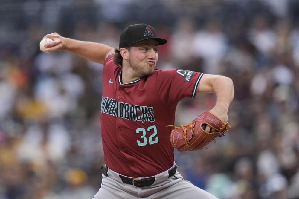 Arizona Diamondbacks starting pitcher Brandon Pfaadt works against a San Diego Padres batter during the first inning of a baseball game Friday, June 7, 2024, in San Diego. (AP Photo/Gregory Bull)