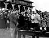 FILE - Denny Shute, right, is presented with the PGA Championship trophy at Pinehurst Country Club in Pinehurst, N.C., Nov. 22, 1936. Shute defeated Jimmy Thomson, left, in the final round, 3 and 2. Presenting the trophy is George Jacobus, president of the Professional Golfers' Association. Shute was the first major champion at Pinehurst. (AP Photo, File)