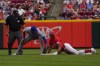 Cincinnati Reds'. Spencer Steer, right, slides into second after hitting a double as Chicago Cubs second baseman David Bote, center, attempts a tag during the sixth inning of a baseball game, Saturday, June 8, 2024, in Cincinnati. (AP Photo/Joshua A. Bickel)