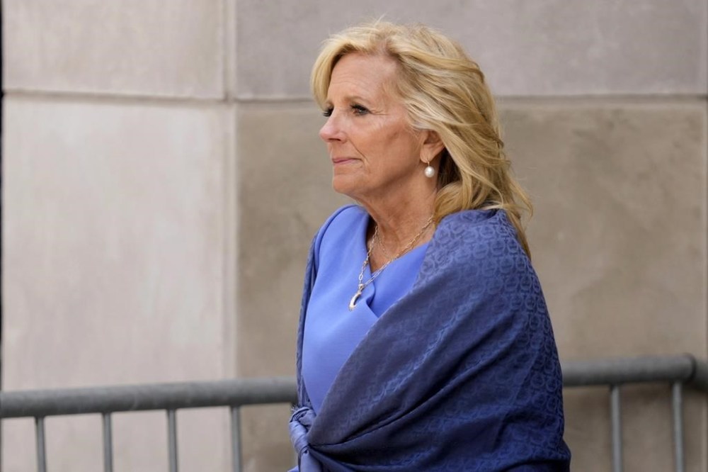 FILE - First lady Jill Biden departs from federal court, June 7, 2024, in Wilmington, Del. The Biden family has gone to great lengths to support Hunter Biden as he stands trial for lying on a federal gun-purchase form when he said he didn't have a drug problem. Jill Biden, Hunter Biden's mother, has been a regular presence in court, buttressed by a rotating cast of other family members. (AP Photo/Matt Slocum, File)