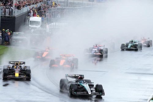 Police say they arrested five environmental protesters who snarled traffic on a bridge leading to the Montreal island that hosts the Formula One Canadian Grand Prix. Mercedes driver George Russell, of the United Kingdom, leads as Red Bull driver Max Verstappen, of The Netherlands, drives during the Canadian Grand Prix Formula 1 car race, in Montreal, Sunday, June 9, 2024. THE CANADIAN PRESS/Christinne Muschi
