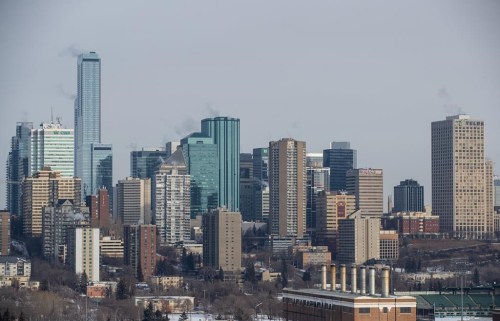 A company proposing to use carbon capture and storage technology to create clean electricity from landfill waste has become the second to secure a carbon price backstop contract through the Canada Growth Fund. The city of Edmonton skyline is shown on Wednesday, Feb.15, 2023. THE CANADIAN PRESS/Jason Franson