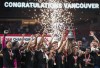 Fans will have to wait to see who makes it to the final of the Canadian Championship. Vancouver Whitecaps' Russell Teibert, front third right, and Ryan Gauld, front second right, hoist the Voyageurs Cup after Vancouver defeated CF Montreal 2-1 during the Canadian Championship soccer final, in Vancouver, B.C., Wednesday, June 7, 2023. THE CANADIAN PRESS/Darryl Dyck