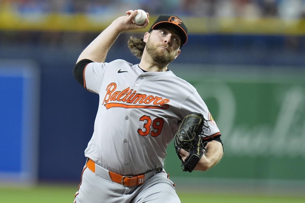 Baltimore Orioles starting pitcher Corbin Burnes delivers to the Tampa Bay Rays during the first inning of a baseball game Monday, June 10, 2024, in St. Petersburg, Fla. (AP Photo/Chris O'Meara)