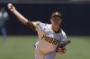 San Diego Padres starting pitcher Michael King works against an Oakland Athletics batter during the first inning of a baseball game Wednesday, June 12, 2024, in San Diego. (AP Photo/Gregory Bull)