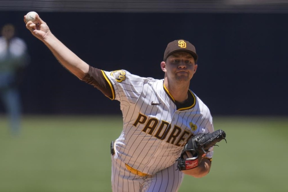 San Diego Padres starting pitcher Michael King works against an Oakland Athletics batter during the first inning of a baseball game Wednesday, June 12, 2024, in San Diego. (AP Photo/Gregory Bull)