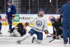 Edmonton Oilers' Connor McDavid (97) takes part in practice before they take on the Florida Panthers in Thursday's game 3 of the NHL Stanley Cup playoffs in Edmonton on Wednesday June 12, 2024. THE CANADIAN PRESS/Jason Franson