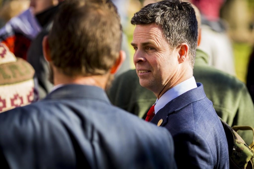 FILE - Del. John McGuire -R, attends the Virginia Citizens Defense League rally, Jan. 16, 2023, at Capitol Square in Richmond, Va. (AP Photo/John C. Clark, File)