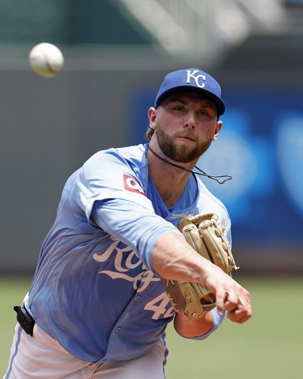 Kansas City Royals pitcher Alec Marsh throws during the first inning of a baseball game against the New York Yankees in Kansas City, Mo., Thursday, June 13, 2024. (AP Photo/Colin E. Braley)