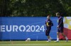 England's Kieran Trippier, left, and Harry Kane arrive for a training session of the national team in Blankenhain, Germany, Thursday, June 13, 2024 ahead of their Group C soccer match against Serbia at the Euro 2024 soccer tournament. (AP Photo/Thanassis Stavrakis)