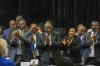 South African President Cyril Ramaphosa reacts after his being reelected as leader of the country in Cape Town, South Africa, Friday, June 14, 2024. (AP Photo/Jerome Delay)