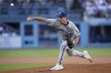 Kansas City Royals starting pitcher Seth Lugo throws to the plate during the first inning of a baseball game against the Los Angeles Dodgers Saturday, June 15, 2024, in Los Angeles. (AP Photo/Mark J. Terrill)
